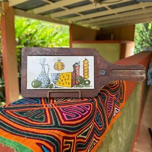 Vintage Wooden Cheese Board‎ With Ceramic Tile Inset